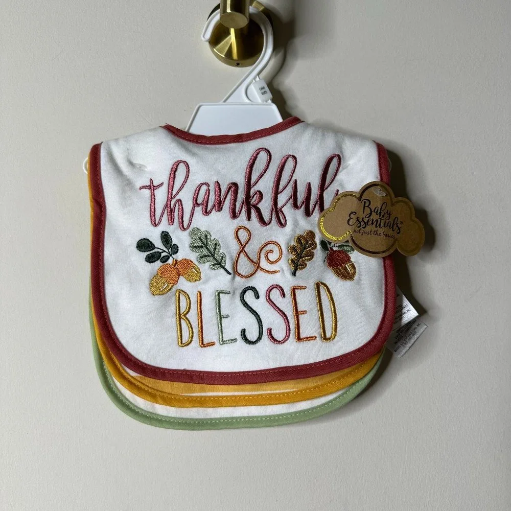 Baby Essentials Set of 3 Bibs - Thanksgiving Theme - One Size NEW
